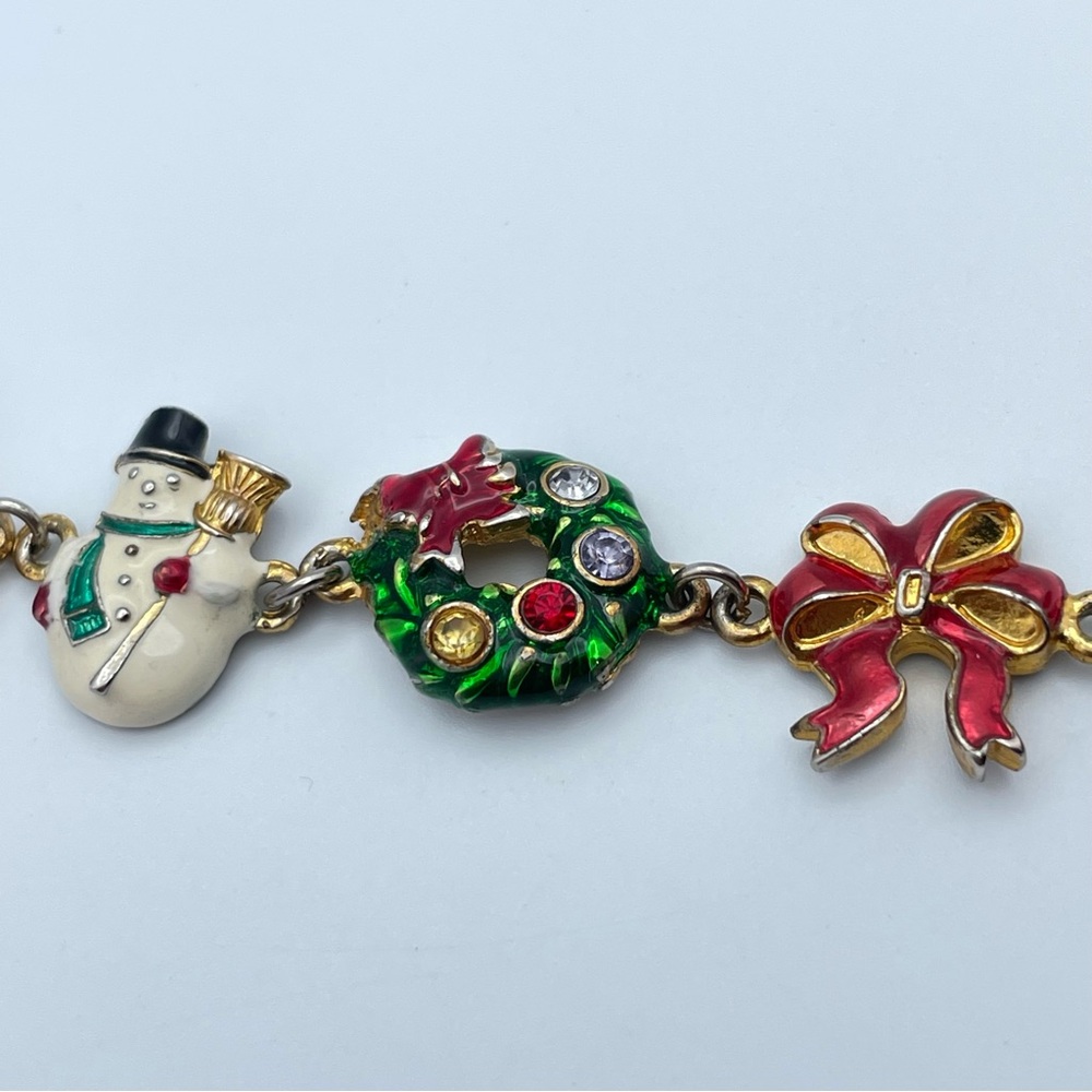 Christopher Radko Enamel Christmas Charm Bracelet Snowman Wreath 7.5” - Picture 6 of 11